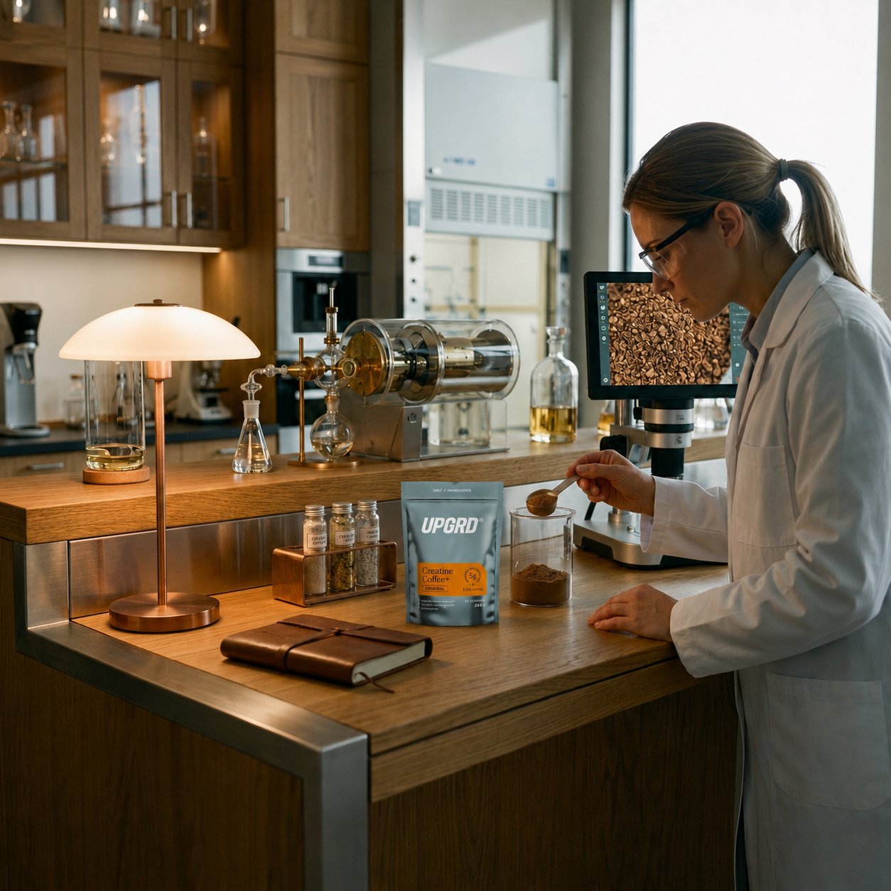 Scientist preparing creatine coffee in a lab