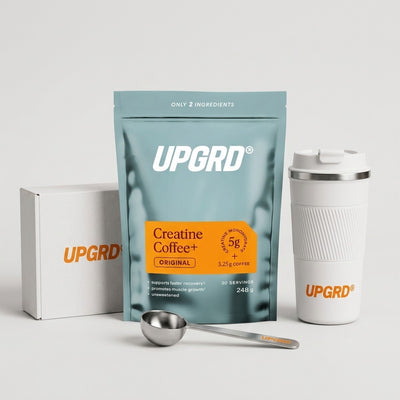 Creatine Coffee product beside prepared coffee