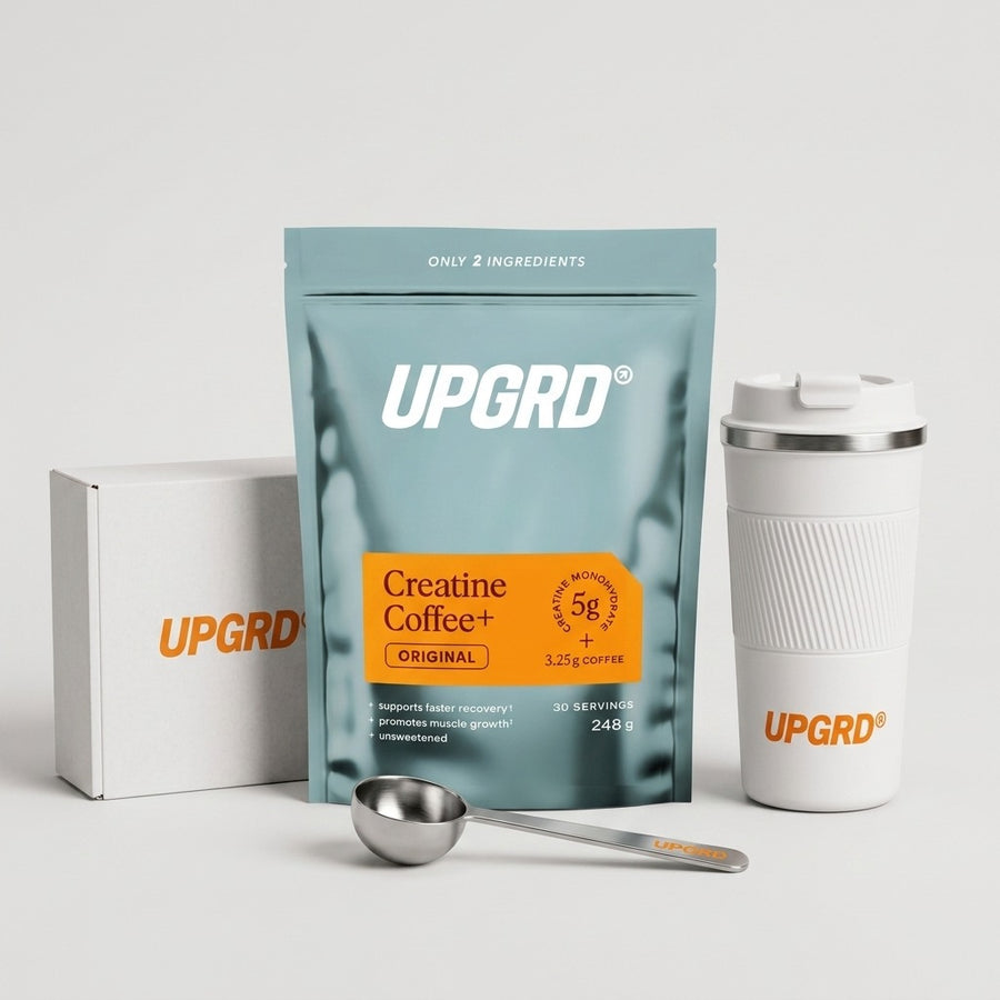 Creatine Coffee product beside prepared coffee